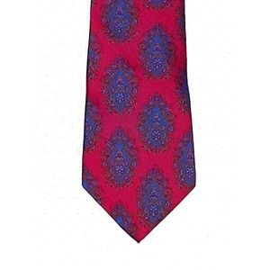 Christian Dior Mens Designer Neck Tie Red Blue All Silk Italian Fabric USA Made.